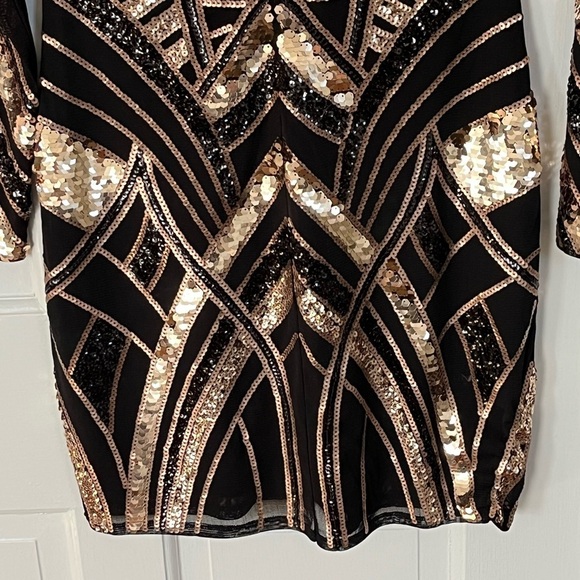 Express Black & Gold V Neck Stretch Sequin Mini Dress Small Mobwife Y2K 90’s - Picture 9 of 15